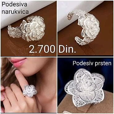srebro niš prodaja: L Elegantni posrebreni set sa žigom S925. set srebrnasto-bele boje sa — 2