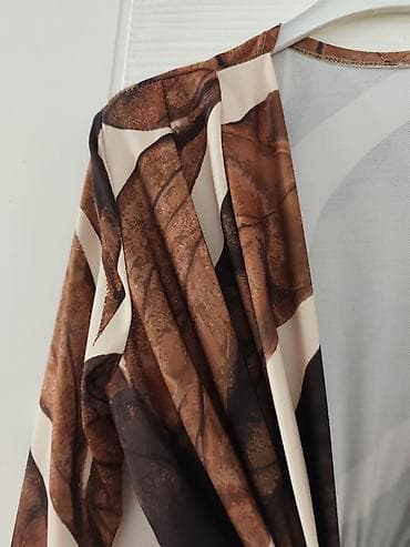 kardigan dugi: Dugačka haljina s printom u zemljanim tonovima (braon, crna i bež) — 3