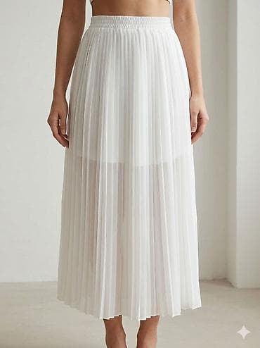 waikiki suknja: Ženska plisirana midi suknja – bela - Kroj: A-linija sa izraženim — 1