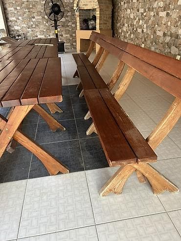 stilski nameštaj đorđević: Drveni baštenski set – dugački sto sa klupama - Materijal: puno drvo — 2