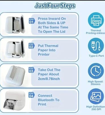 Audio tehnika: Prenosivi termalni mini štampač (bez mastila) – Bluetooth, 200 DPI — 2