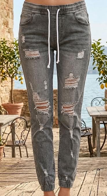 Ženske sive farmerke–jogger stil - Materijal: teksas sa blagim na lalafo.rs Ženske sive farmerke–jogger stil - Materijal: teksas sa blagim