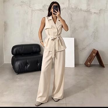 🔥Ženski komplet bez rukava – pantalone širokog kroja + prsluk sa