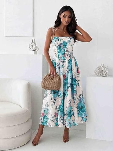 suknja obim struka: Ženska letnja haljina na bretele – floralni print Univerzalne veličine — 1