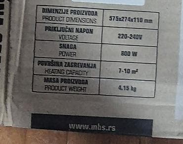 livington handy heater: MBS električna grejalica (konvektor) - Snaga: 800 W - Priključni — 2