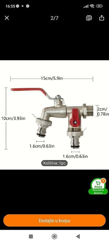 Baštenski nameštaj: Mesingani dvostruki baštenski slavina-razdelnik sa kugličnim ventilom — 2