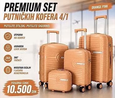 Premium set putničkih kofera 4/1 – Orange Pink - Otporni na udarce -
