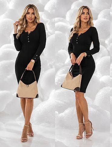 zensko mace: Crna ženska haljina – pripijeni kroj, midi dužina - Elegantna crna — 2
