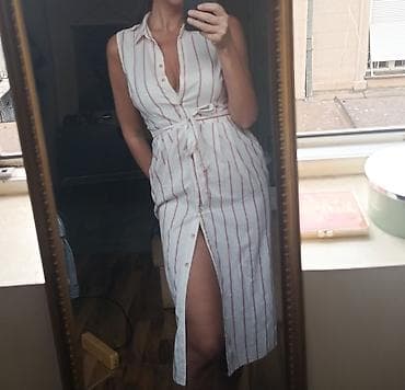 obuca vesna sandale: Letnja haljina bez rukava na pruge - Model: košulja-haljina, dužina — 2