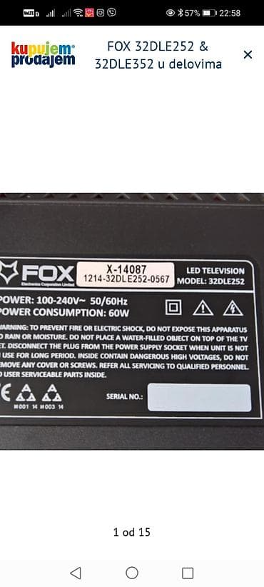 drzac za telefon za motor: FOX 32DLE252 i FOX 32DLE352 – delovi za TV Dostupni originalni delovi — 2