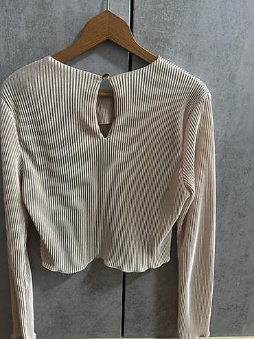 dugi dzemperi sa kapuljacom: Rebrasta majica s dugim rukavima – bež - Materijal: mekani rebrasti — 2