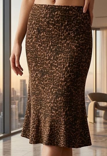Suknja sa animal printom (leopard), midi dužina. Kroj: uska kroz