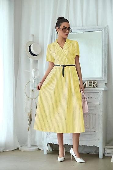 etno odeca: ✅Elegantna midi haljina sa kratkim rukavima i prugama
💫2700 din — 6