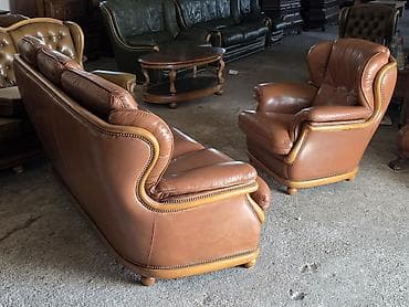 dvosed i dve fotelje: Kožna garnitura za dnevni boravak – set 1 - Sastav: trosed sa tri — 6