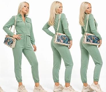 Ženska obuća: Zelena ženska trenerka – komplet jakna + donji deo - Boja: pastelno — 2