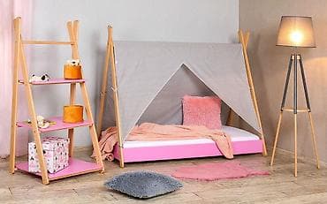Krevet Sa Nadstrešnicom i Dušekom 160x80 cm – Tipi Roze Zabavan, Tipi