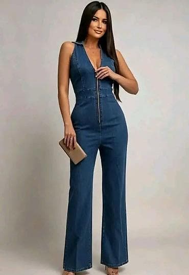 Kombinezoni: Ženski teksas kombinezon bez rukava - Materijal: klasični denim sa — 2