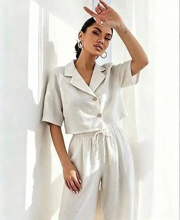 Overalls: Ženski laneni komplet – košulja i pantalone - Dvodelni set od — 2