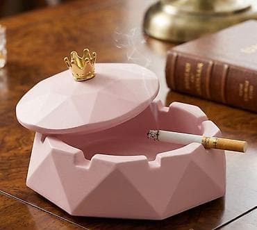 cigaret pantalone zara: Elegantna pepeljara sa poklopcem – roze mat završna obrada — 1