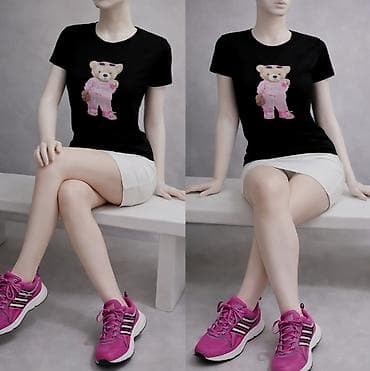 Ženska majica kratkih rukava – crna, sa printom medvedića u roze