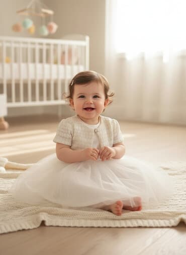 sinsay teksas suknje: Elegantna svečana haljinica za bebe/devojčice u beloj/ekru nijansi — 1