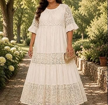 blondy svecane haljine: Dugačka ženska haljina sa čipkom, boho/romantičan stil. - Rukavi: 3/4 — 2