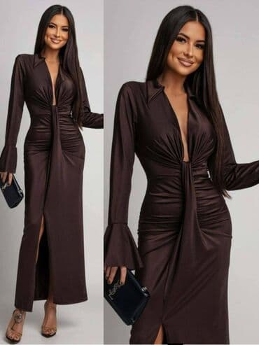 mango bluze i košulje: Elegantna midi haljina sa dubokim V izrezom i dugim rukavima. Model — 5