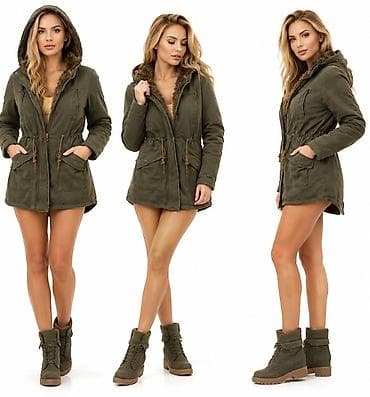 parka jakne: Ženska parka jakna sa kapuljačom – maslinasto zelena - Kroj do — 8