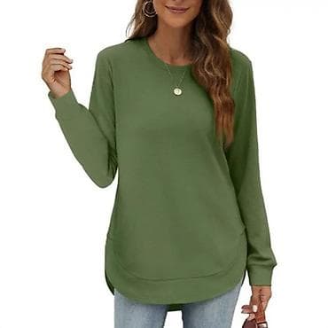 helanke sa stopom: Ženska dukserica sa dugim rukavima i okruglim izrezom - Klasčan, čist — 9