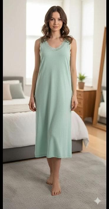obuca za plivanje: Ženska spavaćica – midi dužina, bez rukava, pastelno zelena - — 1