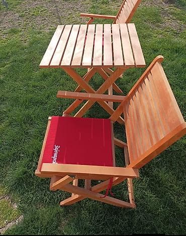 predmeti na i: Drveni baštenski set – sto + 2 stolice sa naslonima i jastucima - — 3