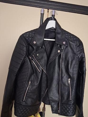 Ženska crna moto jakna od eko kože - Materijal: veštačka koža (eko