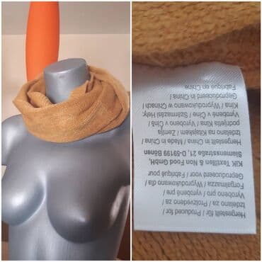 plus size tunike: Pletena kružna ešarpa (infinity šal) u toploj oker/karamel boji. - — 3