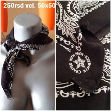 crna šubara: Crna bandana marama sa belim paisley printom. - Dimenzije: 50 x 50 cm — 1