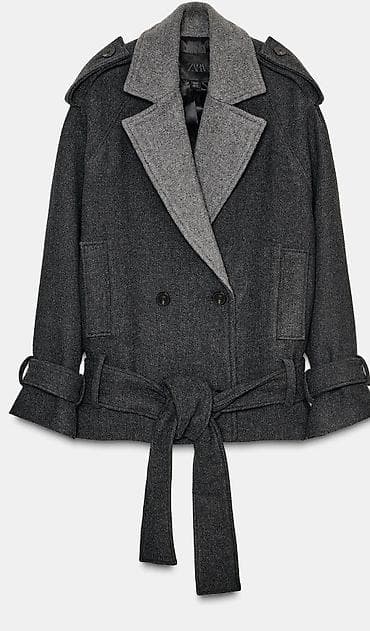 jakne fly: ZARA kratki kaput s dvorednim kopčanjem i pojasom M veličina,skinuta — 2