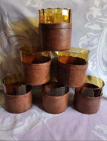 stona brusilica: Servis,rucni rad, duvano staklo,koza za zestoko pice iz 60,70ih.god — 4