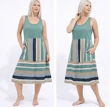 haljine sa elastinom: Haljina sa gornjim delom u zelenoj boji i donjim delom sa prugastim — 2