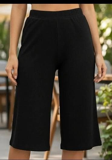 sat sa pticama: Ženske crne culotte bermude - Kroj: široke nogavice do ispod kolena — 1