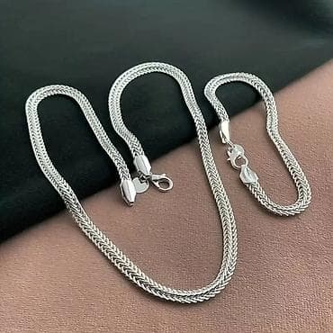 elegantni rep: Srebrni set lančić + narukvica – pleteni „foxtail” dizajn - — 1