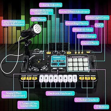 Muzički instrumenti za decu: Dečji 2‑u‑1 DJ kontroler i elektronski klavir sa mikrofonom - — 5