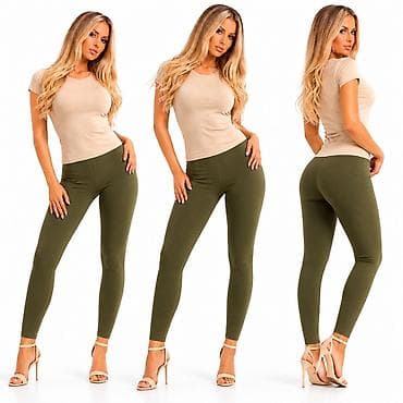 Leggings, Bike shorts: Ženske pantalone model kao helanke – maslinasto zelene - Model: uske — 1