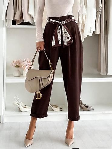 zenske svilene kosulje: Elegantne ženske pantalone sa visokim strukom i šalom-kaišem sml — 7
