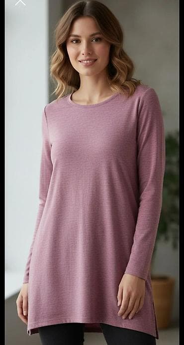 Ženska tunika sa dugim rukavima - Model: ravno-krojen, blago