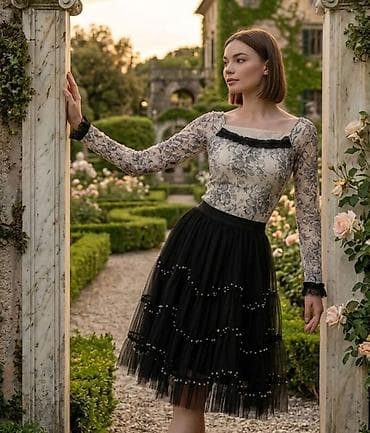 Sets: Komplet: Suknja i Bluza.Elegantna crna suknja od tila sa ukrasnim — 1