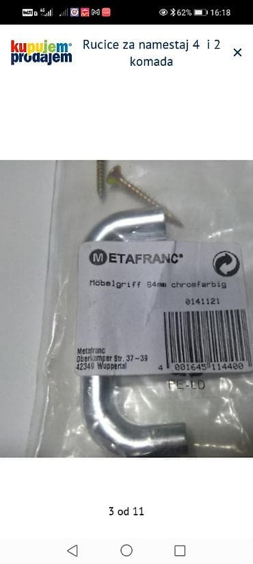 kompresor za vazduh: Metafranc ručice za nameštaj – model Möbelgriff 64 mm, hrom boje. - — 3