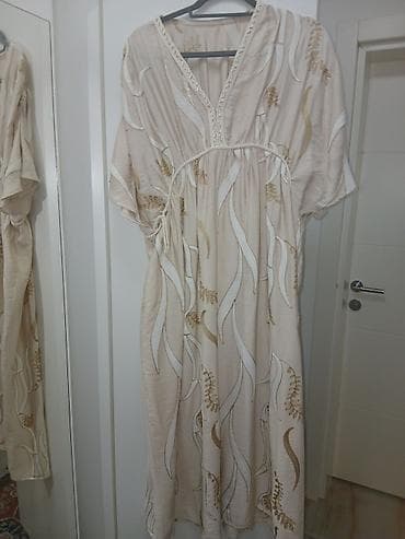 pepco katalog žene: Dugačak ženski kaftan/haljina od laganog materijala u bež nijansi sa — 3