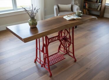 okrugli trpezarijski stolovi dimenzije: ADLER sto retro crveni unikat ploča nova od oraha 3 puta lakirana — 1