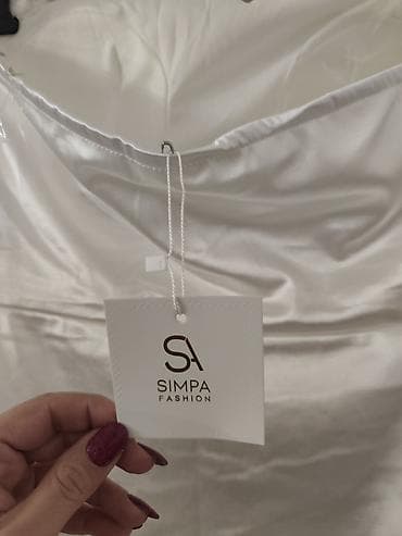 mindjuse sa biserom: Bela satenska haljina bez bretela – Simpa Fashion NOVO - Materijal — 3