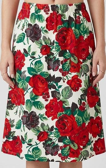 Suknja sa cvetnim motivom - Kroj: A-linija, dužina do kolena - Struk