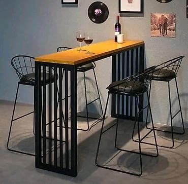 komoda za bebu: Barski set – visoki sto sa 4 barske stolice - Moderan industrijski — 1